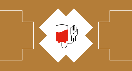 illustration of a blood bag and a hand on a gold background