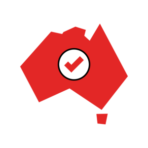 illustration of a map of australia with a tick symbol in the centre