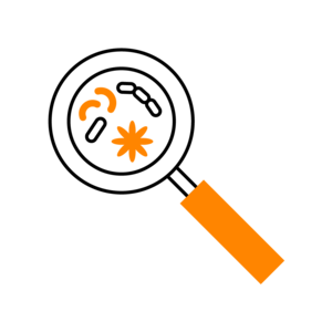 icon of a magnifying glass with microbiota