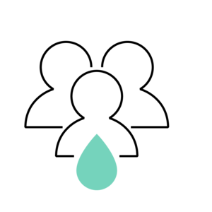 illustration of three figures and a turquoise droplet