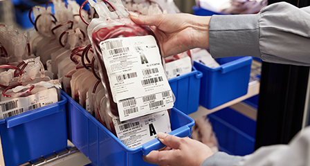 blood bags in a tray