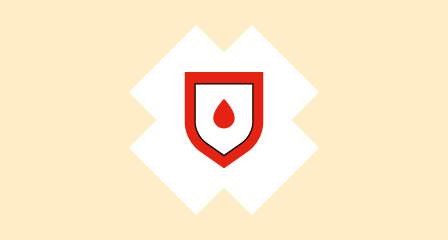 illustration of sheild with red outline and red blood drop in centre