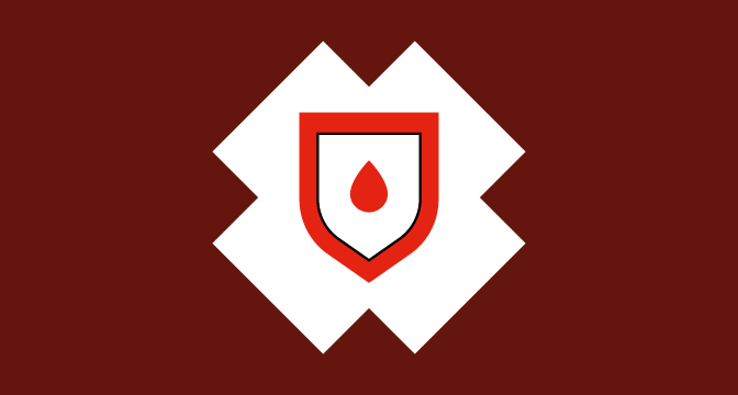illustration of blood drop inside shield on burgundy background