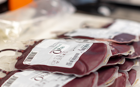 blood bags close up on side