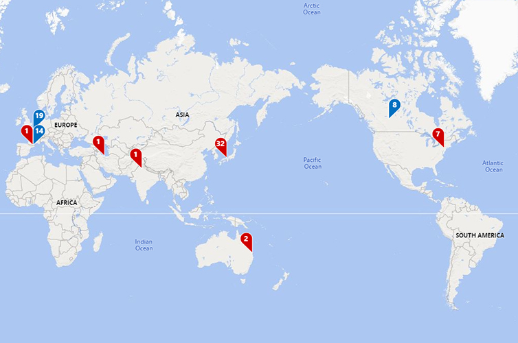 Map showing rarity of the 0 positive -D- Jka- type