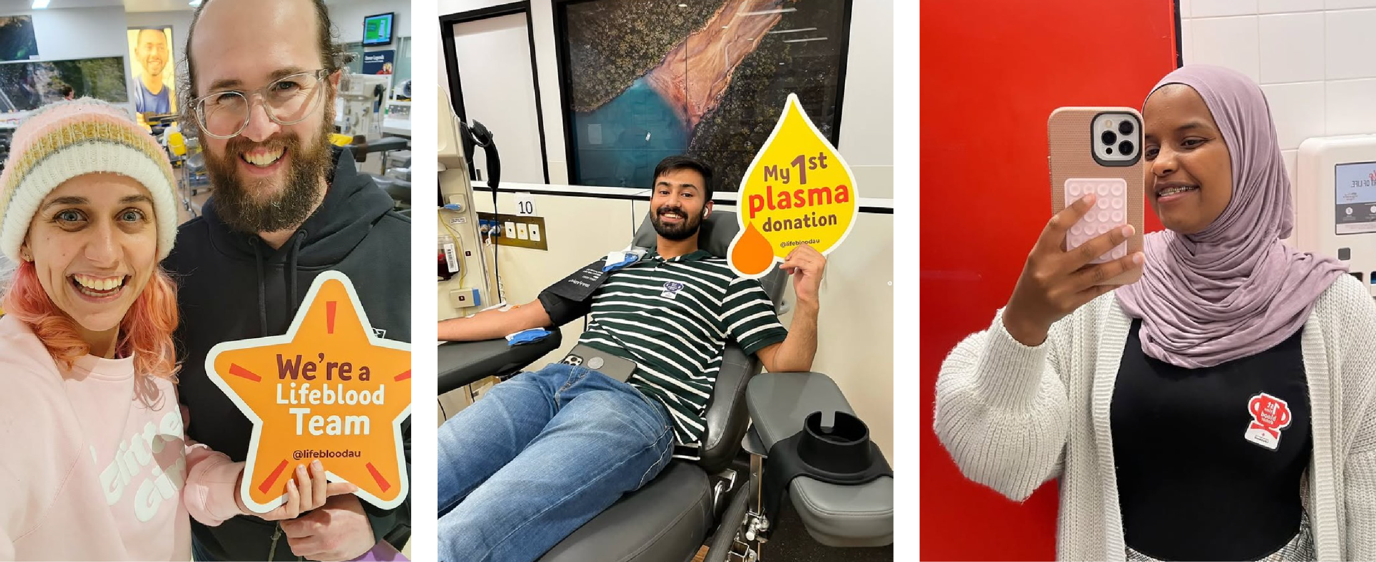 Images of 4 donors advocating for blood donations