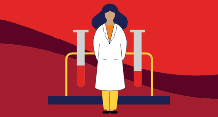 illustration of a scientist standing in front of test tubes