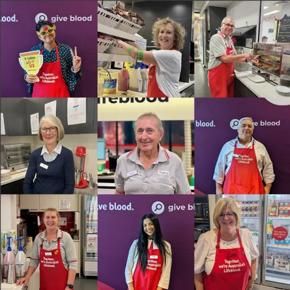 collage of different people volunteering for Lifeblood
