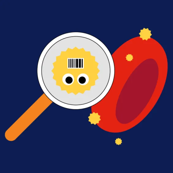 illustration of a magnifying glass looking at an antigen on a blood platelet