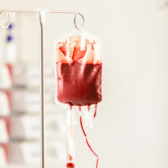 Image of a bag of blood hanging from a stand
