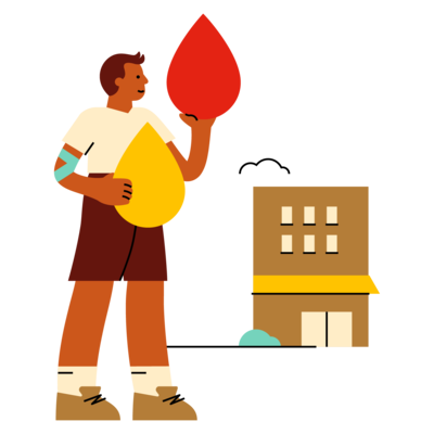 illustration of a person holding a blood and plasma drops with a bandage around their elbow