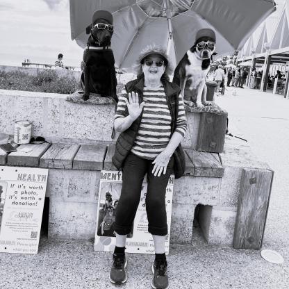A woman smiling
