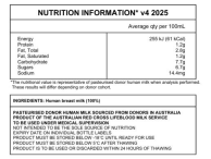 image of pasteurised human donor milk nutritional information