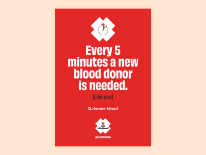 Image of a poster that says Every 5 minutes a new blood donor is neeeded