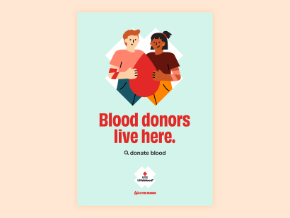 Image of a poster that says blood donors live here