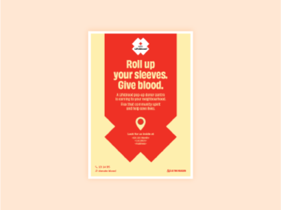 An image of an A4 poster notifying of a Lifeblood Pop-up Donor Centre visiting a neighbourhood at select dates