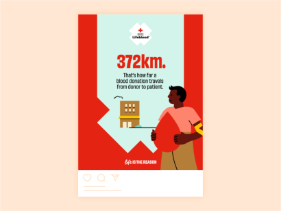 downloadable social tile saying 372km is the average distance travelled by a blood donation
