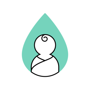 baby in a swaddle within a blue milk drop