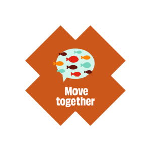 a school of fish with move together written underneath